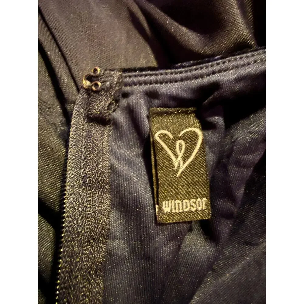 Vintage Y2K Velvet Maxi Dress | Navy Off Shoulder Column Slit Gown | S/M - Picture 11 of 11